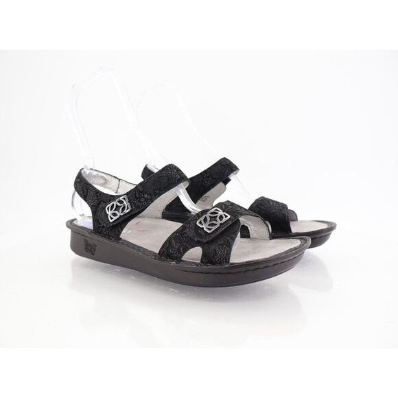 Alegria Women Vienna Sandal Size 40 10 Black Slingback Leather Adjustable Slide - Picture 1 of 12